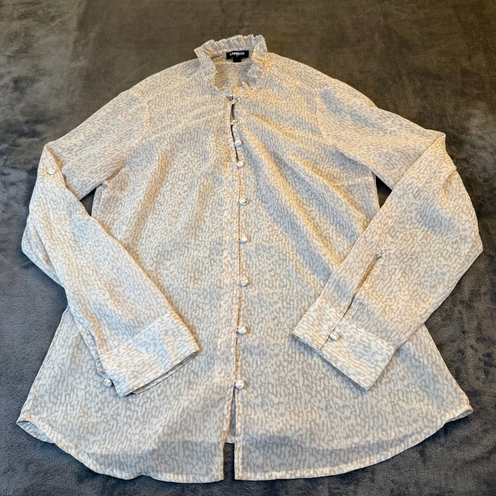 Express Sheer Ruffle Neck Button Front Blouse Top… - image 1